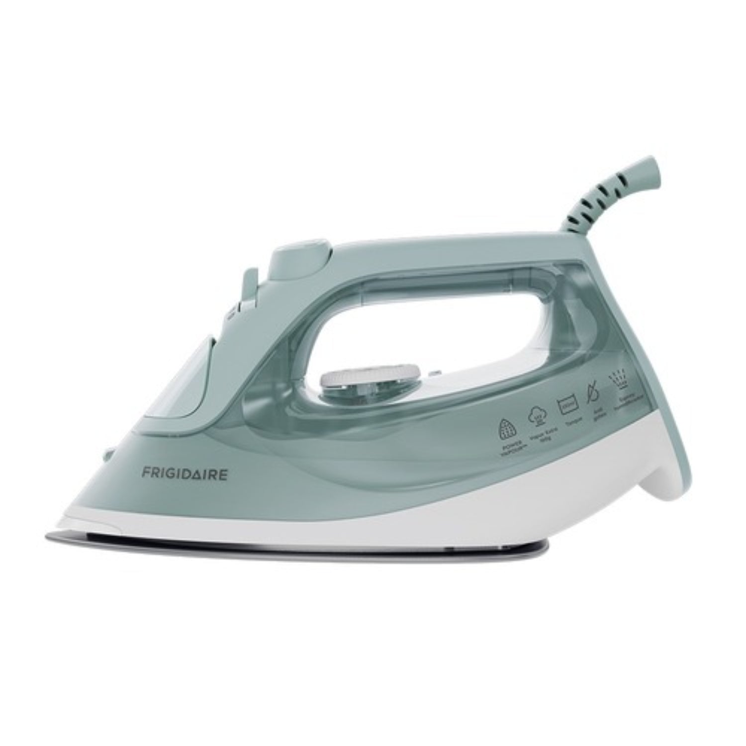 Plancha a vapor 1200W Frigidaire color verde lateral en uso doméstico